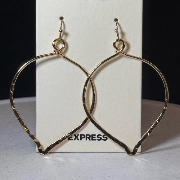 EXPRESS Gold Tone Dangle Geometric Hoop Earrings 2.5 inch approx - Picture 3 of 7